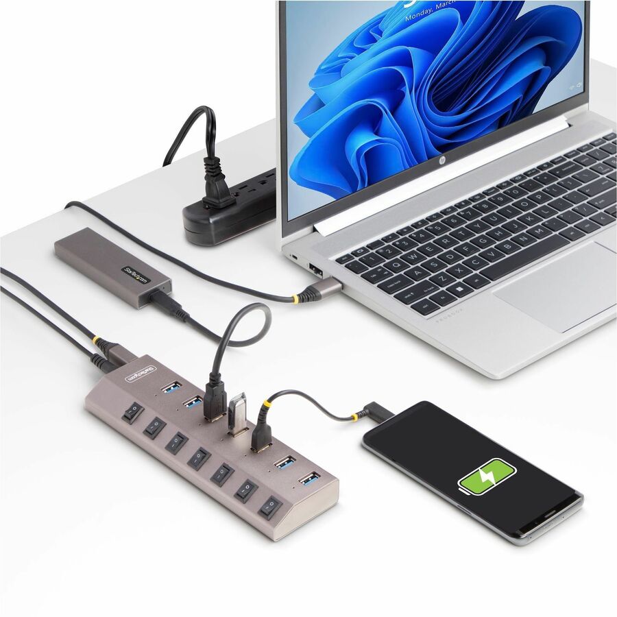 Alternate-Image7 Image for StarTech.com 7-Port Self-Powered USB-C Hub with Individual On/Off Switch, Desktop/Laptop USB-C to USB-A Hub, USB Type C Hub w/Power Supply