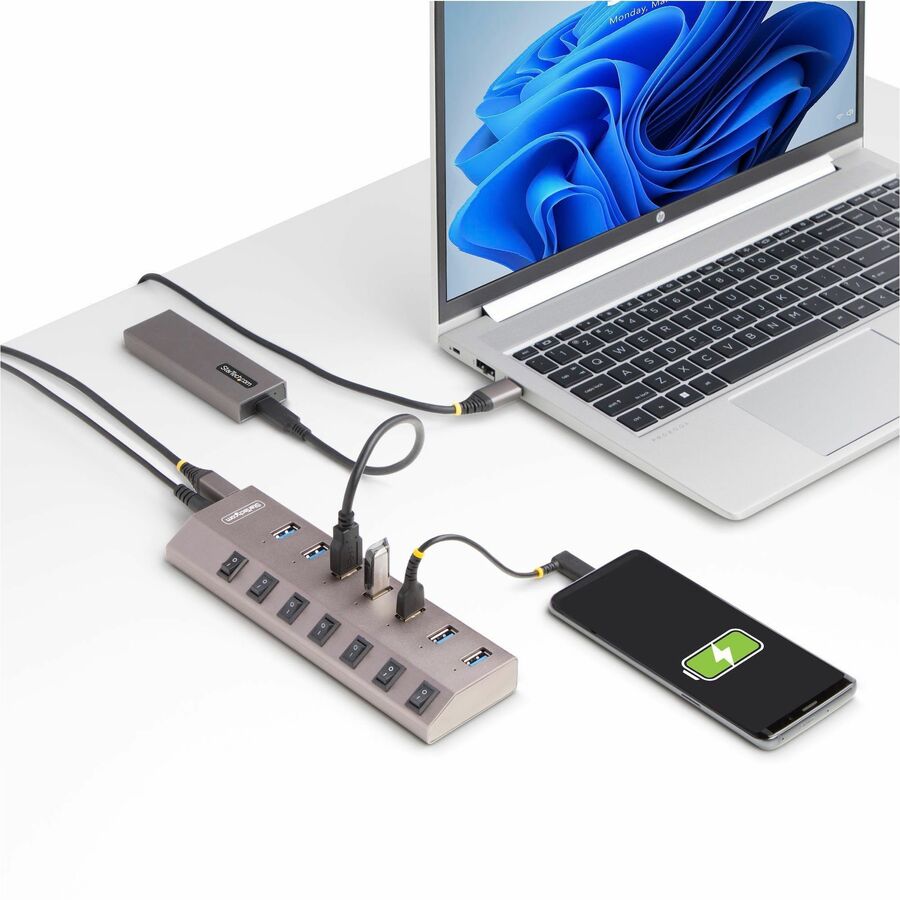 Alternate-Image6 Image for StarTech.com 7-Port Self-Powered USB-C Hub with Individual On/Off Switch, Desktop/Laptop USB-C to USB-A Hub, USB Type C Hub w/Power Supply