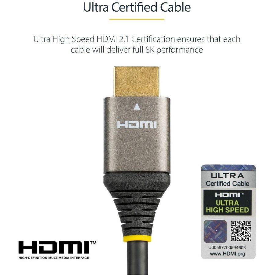 Alternate-Image4 Image for StarTech.com 12ft (4m) HDMI 2.1 Cable, Certified Ultra High Speed HDMI Cable 48Gbps, 8K 60Hz HDR10+, 8K HDMI Cord, TV/Monitor/Display