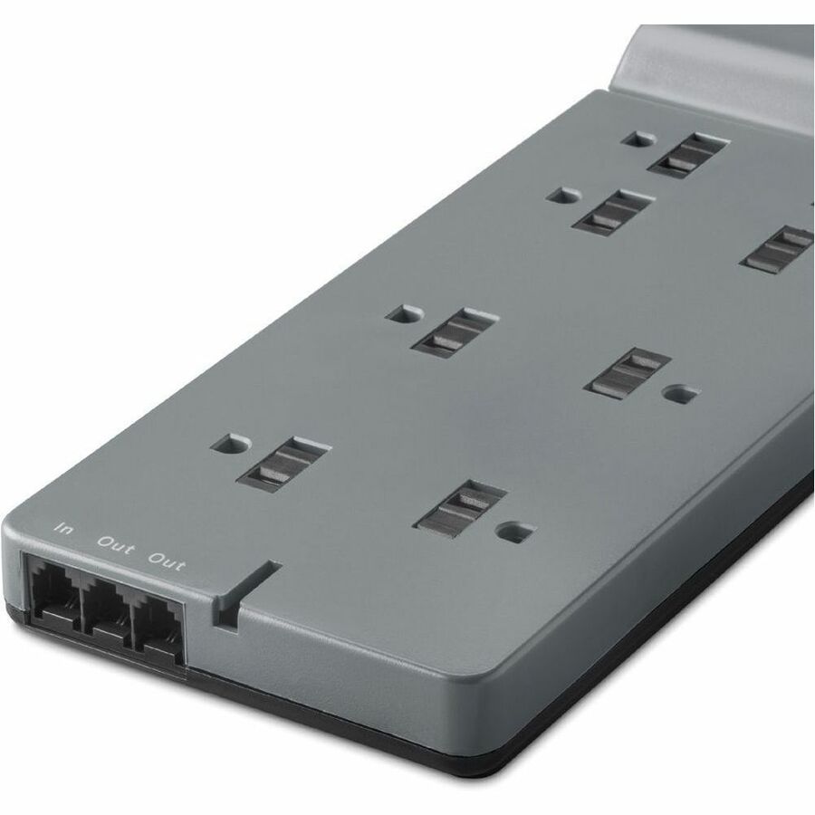 Alternate-Image3 Image for Belkin 8-Outlet Surge Protector - 6ft Cord - Right Angle Plug - 3550J - Telephone Protection - Grey (3-pack)