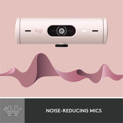 Alternate-Image3 Image for Logitech Brio 500 Full HD webcam, auto framing, noise-reducing mics, privacy shutter, streaming & video calling, Rose