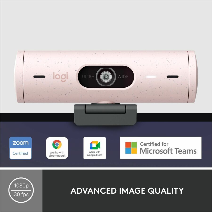 Alternate-Image1 Image for Logitech Brio 500 Full HD webcam, auto framing, noise-reducing mics, privacy shutter, streaming & video calling, Rose