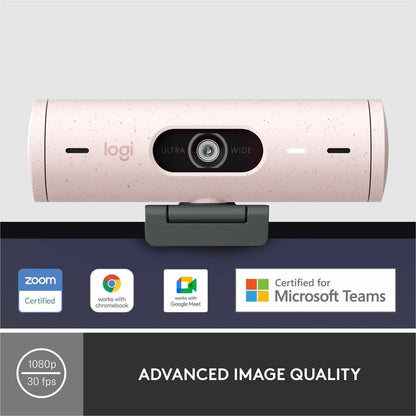Alternate-Image1 Image for Logitech Brio 500 Full HD webcam, auto framing, noise-reducing mics, privacy shutter, streaming & video calling, Rose