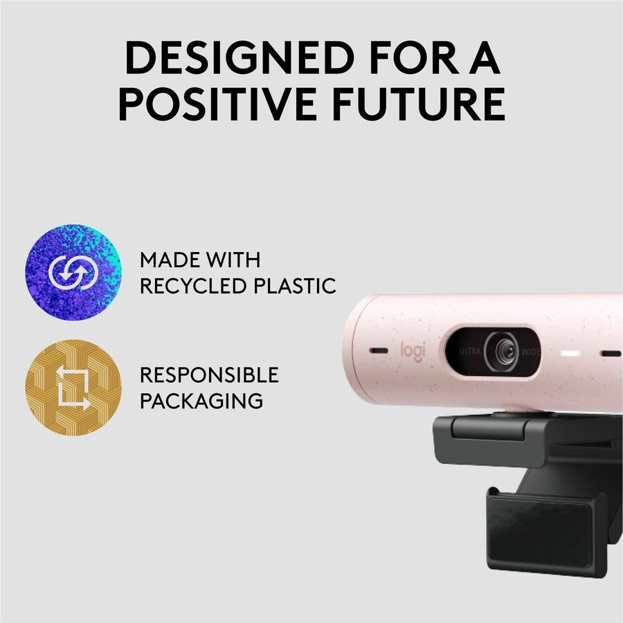 Alternate-Image4 Image for Logitech Brio 500 Full HD webcam, auto framing, noise-reducing mics, privacy shutter, streaming & video calling, Rose