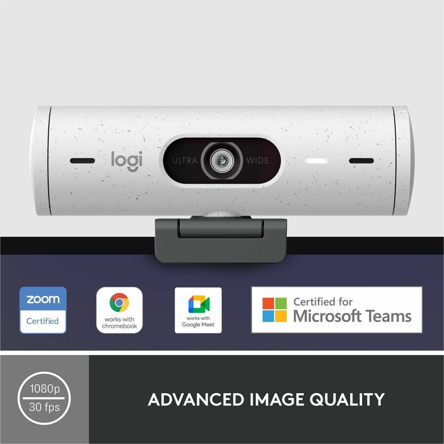 Alternate-Image1 Image for Logitech Brio 500 Full HD webcam, auto framing, noise-reducing mics, privacy shutter, streaming & video calling, Off-white