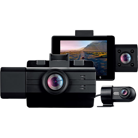 Main Image for myGEKOgear by Adesso Scout Pro 2K 3-Channel Dash Cam Surveillance Edition with Front View, Cabin View, Rear View, APP for Instant Video Access, Wide Angle View, 32GB SD Card Included, G-Sensor, ODB2 Cable for Toolless 24/7 Surveillance