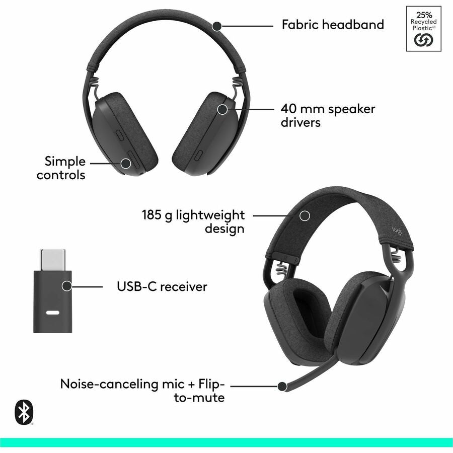 Alternate-Image5 Image for Logitech Zone Vibe Wireless Bluetooth&reg; headphones with USB receiver and noise-canceling mic