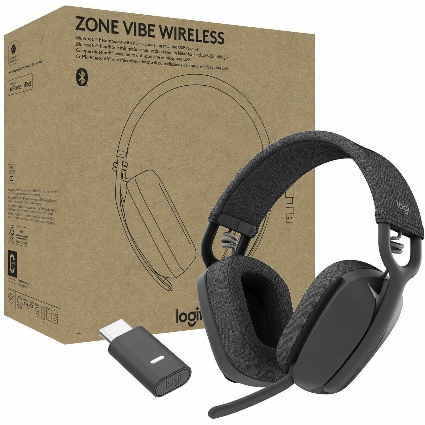 Main Image for Logitech Zone Vibe Wireless Bluetooth&reg; headphones with USB receiver and noise-canceling mic
