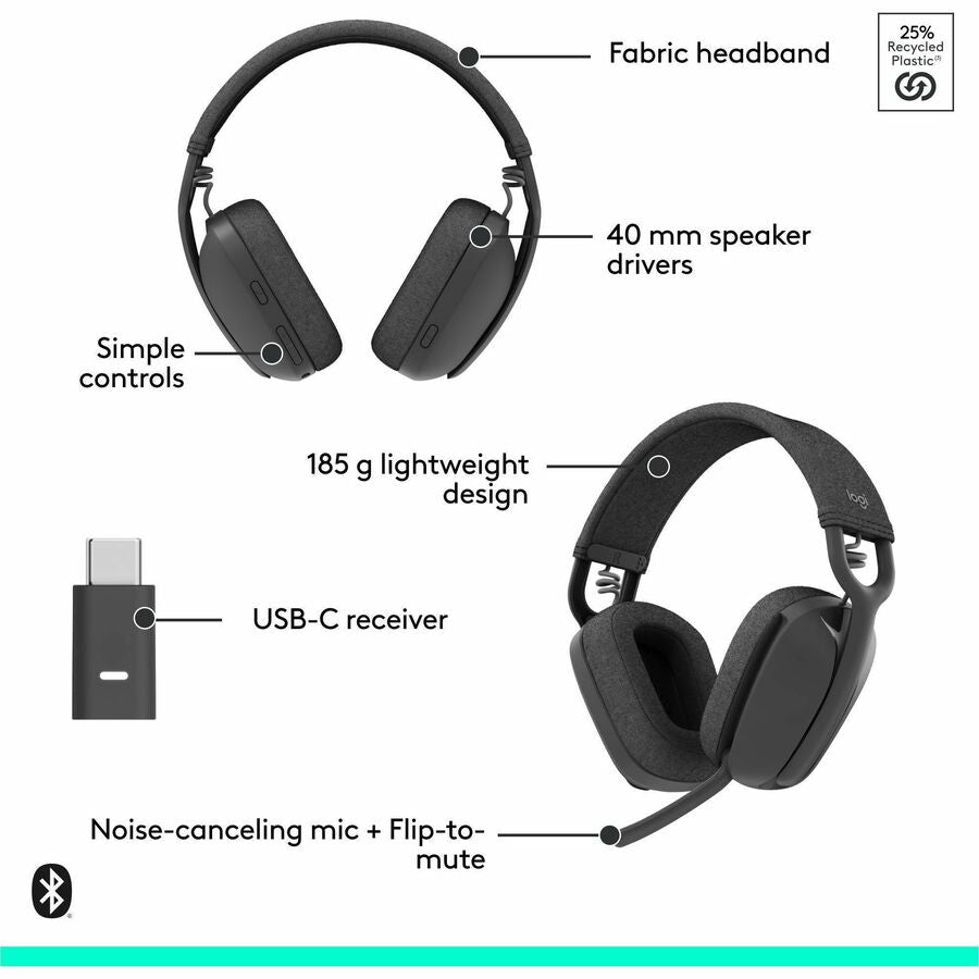 Alternate-Image5 Image for Logitech Zone Vibe Wireless Bluetooth&reg; headphones with USB receiver and noise-canceling mic