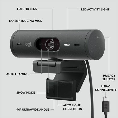 Alternate-Image5 Image for Logitech Brio 505 Full HD Webcam, TAA Compliant, Auto-Framing, Show Mode, Dual Noise Reduction Mics, Privacy Shutter