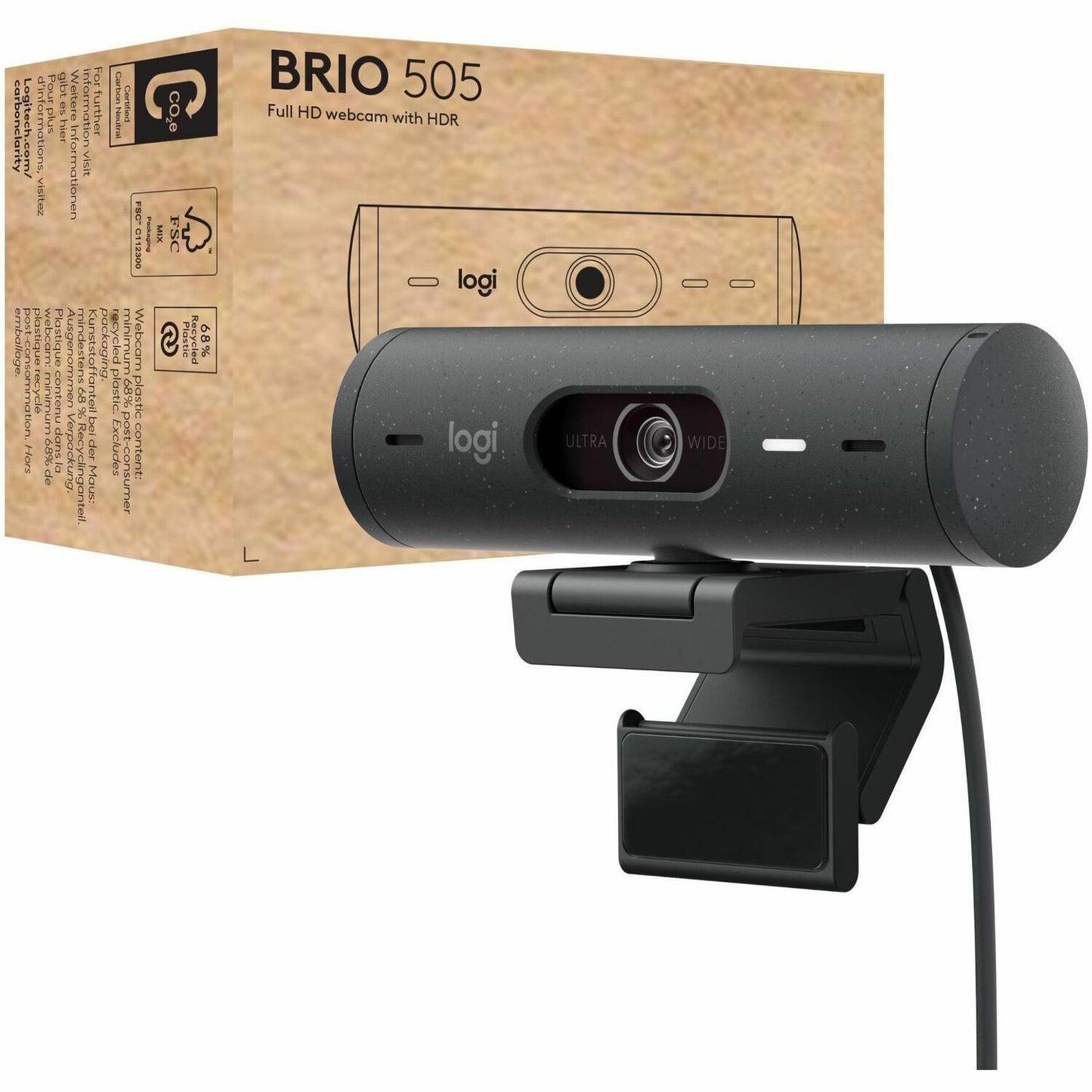 Main Image for Logitech Brio 505 Full HD Webcam, TAA Compliant, Auto-Framing, Show Mode, Dual Noise Reduction Mics, Privacy Shutter