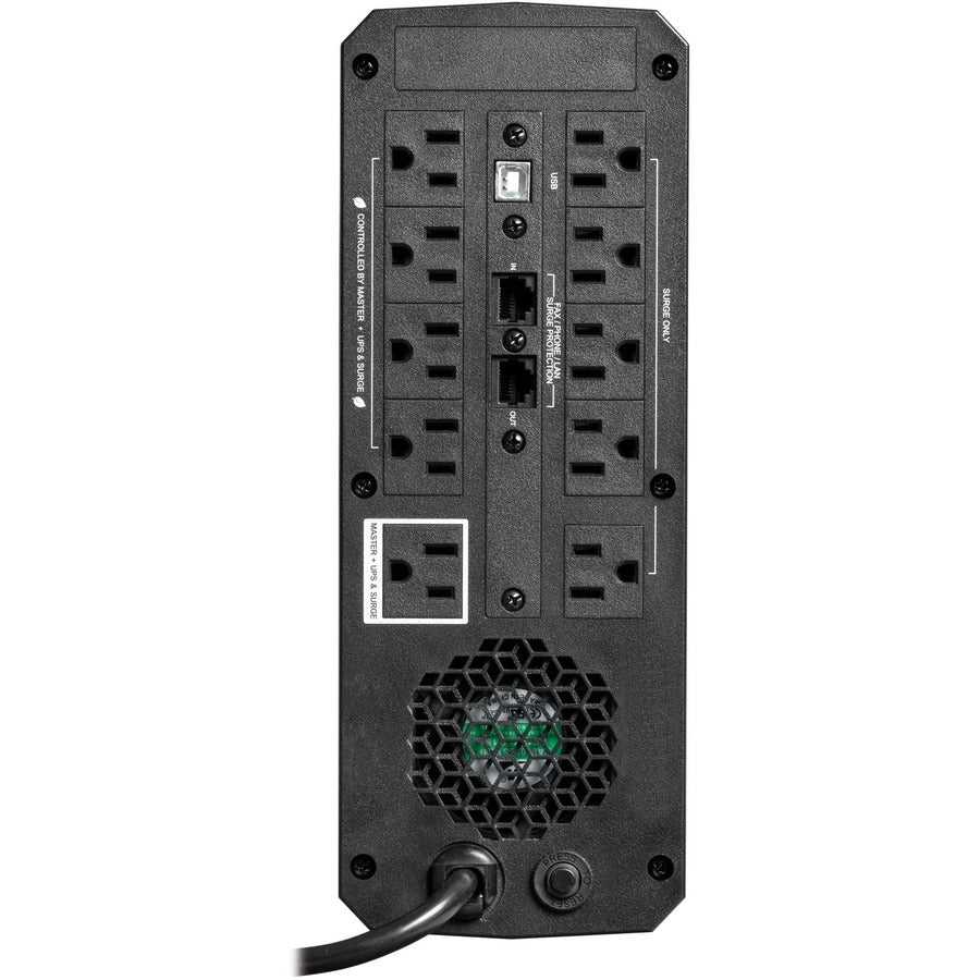 Rear Image for Eaton Tripp Lite Series 1500VA 900W 120V Pure Sine Wave Gaming UPS Battery Backup - LCD, AVR, RGB LEDs, USB Charging, Power Saving