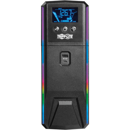 Front Image for Eaton Tripp Lite Series 1500VA 900W 120V Pure Sine Wave Gaming UPS Battery Backup - LCD, AVR, RGB LEDs, USB Charging, Power Saving