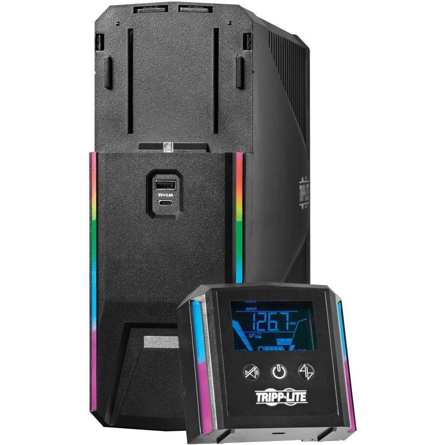 Alternate-Image2 Image for Eaton Tripp Lite Series 1500VA 900W 120V Pure Sine Wave Gaming UPS Battery Backup - LCD, AVR, RGB LEDs, USB Charging, Power Saving