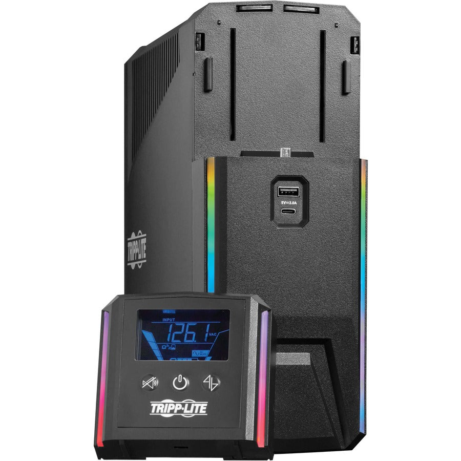 Alternate-Image1 Image for Eaton Tripp Lite Series 1000VA 600W 120V Pure Sine Wave Gaming UPS Battery Backup - LCD, AVR, RGB LEDs, USB Charging, Power Saving