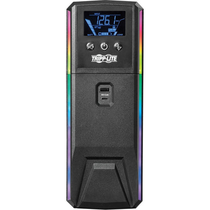 Front Image for Eaton Tripp Lite Series 1000VA 600W 120V Pure Sine Wave Gaming UPS Battery Backup - LCD, AVR, RGB LEDs, USB Charging, Power Saving
