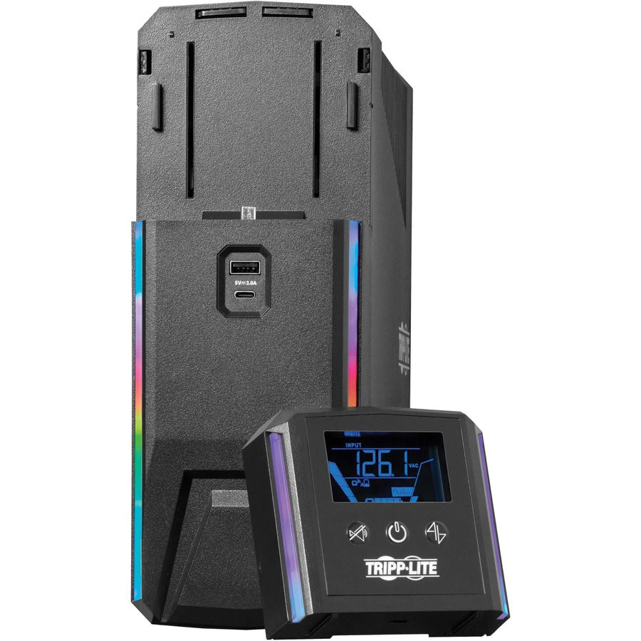 Alternate-Image2 Image for Eaton Tripp Lite Series 1000VA 600W 120V Pure Sine Wave Gaming UPS Battery Backup - LCD, AVR, RGB LEDs, USB Charging, Power Saving