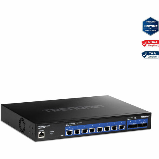 Main Image for TRENDnet 12-Port 10G Web Smart Switch, TEG-7124WS, 8 x 10G RJ-45 Ports, 4 x SFP+ Slots, Ethernet Splitter, NDAA & TAA Compliant, Rack Mountable Housing, Lifetime Protection, Black