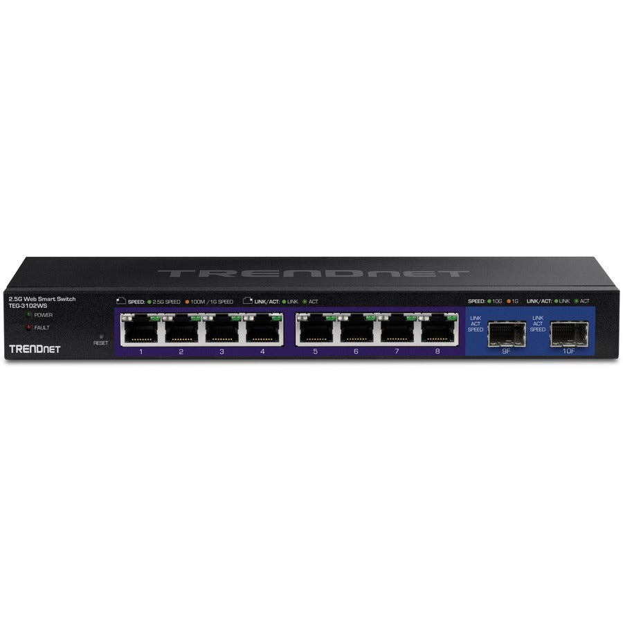 Alternate-Image1 Image for TRENDnet 10-Port Multi-Gig Web Smart Switch, TEG-3102WS, 8 x 2.5GBASE-T Ports, 2 x 10G SFP+ Slots, Ethernet Splitter, Metal Housing, NDAA & TAA Compliant, Lifetime Protection, Black