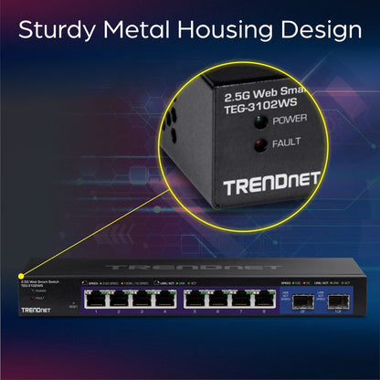Alternate-Image8 Image for TRENDnet 10-Port Multi-Gig Web Smart Switch, TEG-3102WS, 8 x 2.5GBASE-T Ports, 2 x 10G SFP+ Slots, Ethernet Splitter, Metal Housing, NDAA & TAA Compliant, Lifetime Protection, Black