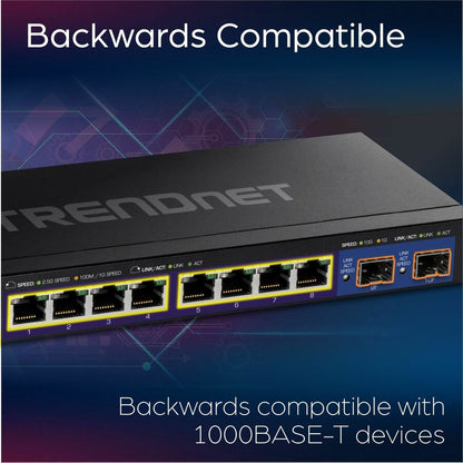 Alternate-Image6 Image for TRENDnet 10-Port Multi-Gig Web Smart Switch, TEG-3102WS, 8 x 2.5GBASE-T Ports, 2 x 10G SFP+ Slots, Ethernet Splitter, Metal Housing, NDAA & TAA Compliant, Lifetime Protection, Black