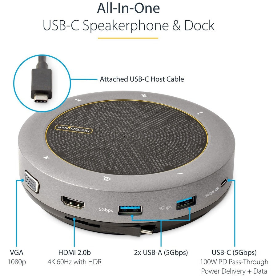 Alternate-Image9 Image for StarTech.com USB-C Speakerphone Docking Station, Mini Portable Conference Speaker/Audio Dock, VGA/4K HDMI, USB Hub, Teams/Zoom/Softphone