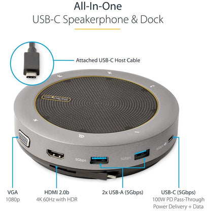 Alternate-Image9 Image for StarTech.com USB-C Speakerphone Docking Station, Mini Portable Conference Speaker/Audio Dock, VGA/4K HDMI, USB Hub, Teams/Zoom/Softphone