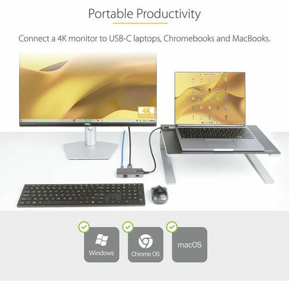 Alternate-Image1 Image for StarTech.com USB-C Multiport Adapter, 4K60Hz HDMI, HDR, 2-Port 5Gbps USB Hub, 100W PD Pass-Through, GbE, Mini Dock, Windows/macOS/ChromeOS