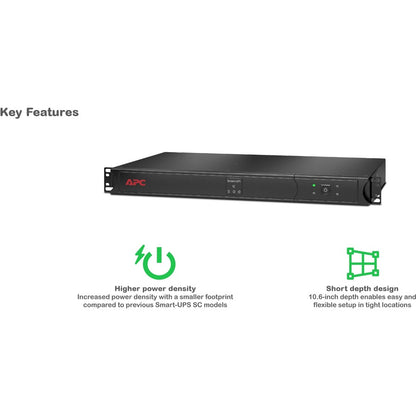 Alternate-Image3 Image for APC Smart-UPS, Line Interactive, 500VA, Rackmount 1U, 120V, 4x NEMA 5-15R outlets, Short Depth
