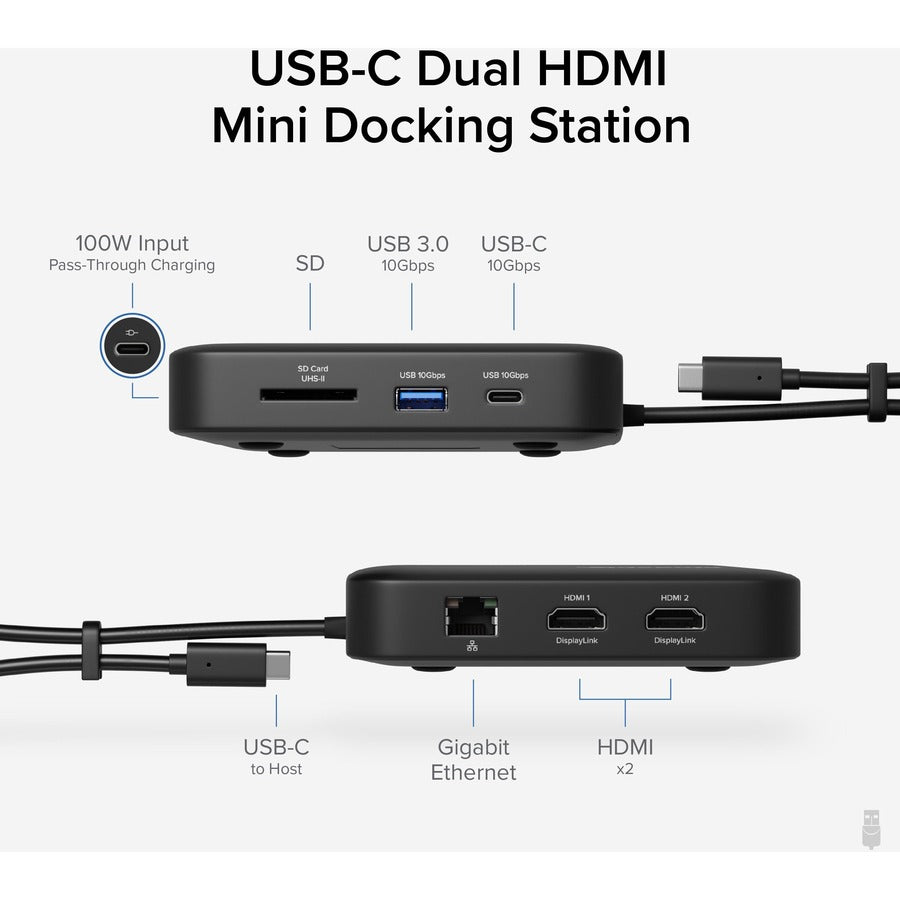 Alternate-Image1 Image for Plugable 7-in-1 USB C Docking Station Dual Monitor - Dual HDMI Dock is Compatible with Mac and Windows
