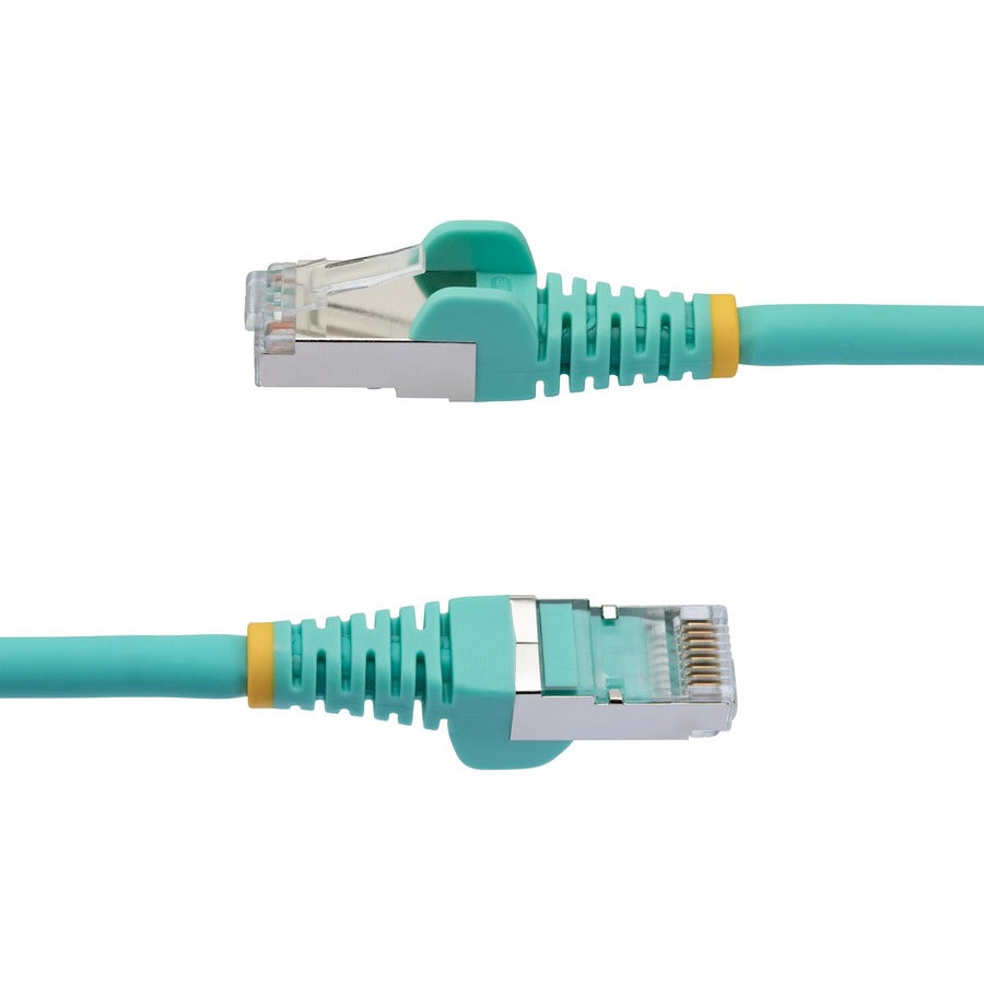 Alternate-Image2 Image for StarTech.com 25ft CAT6a Ethernet Cable, Aqua Low Smoke Zero Halogen (LSZH) 10 GbE 100W PoE S/FTP Snagless RJ-45 Network Patch Cord