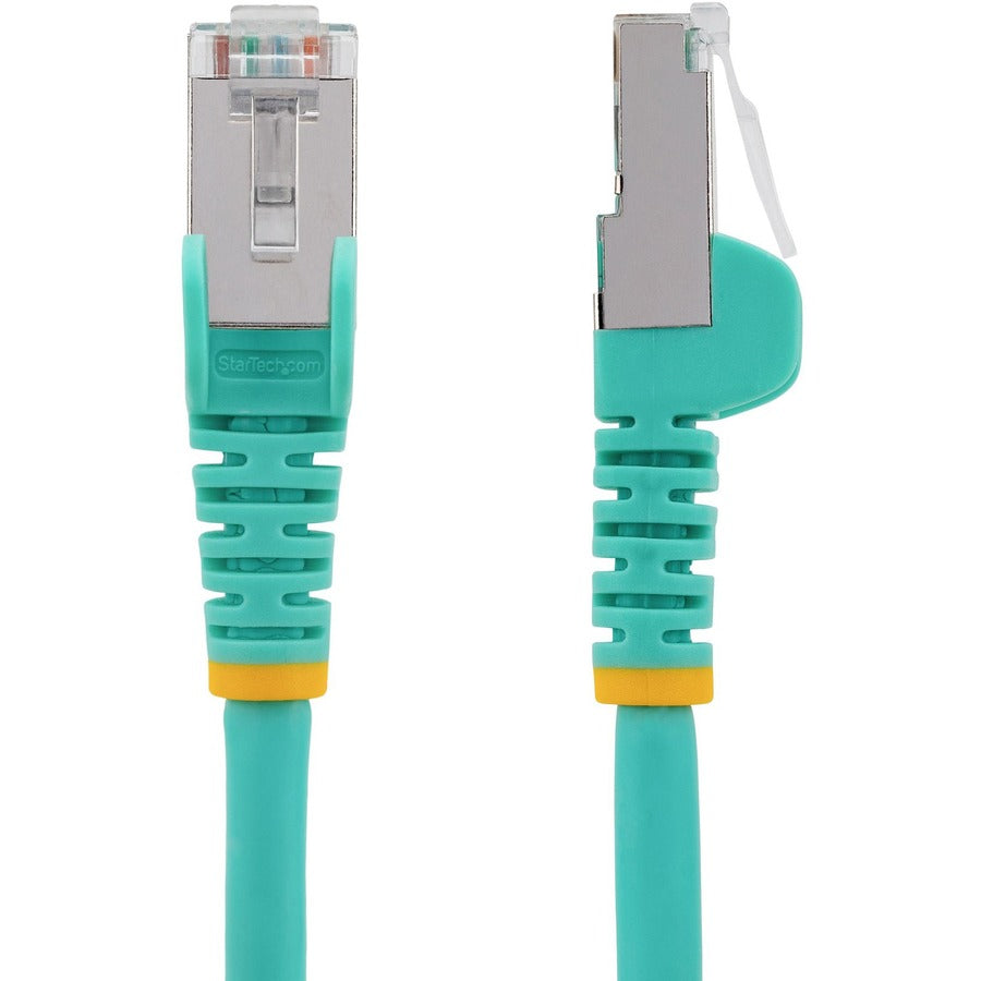 Alternate-Image1 Image for StarTech.com 25ft CAT6a Ethernet Cable, Aqua Low Smoke Zero Halogen (LSZH) 10 GbE 100W PoE S/FTP Snagless RJ-45 Network Patch Cord