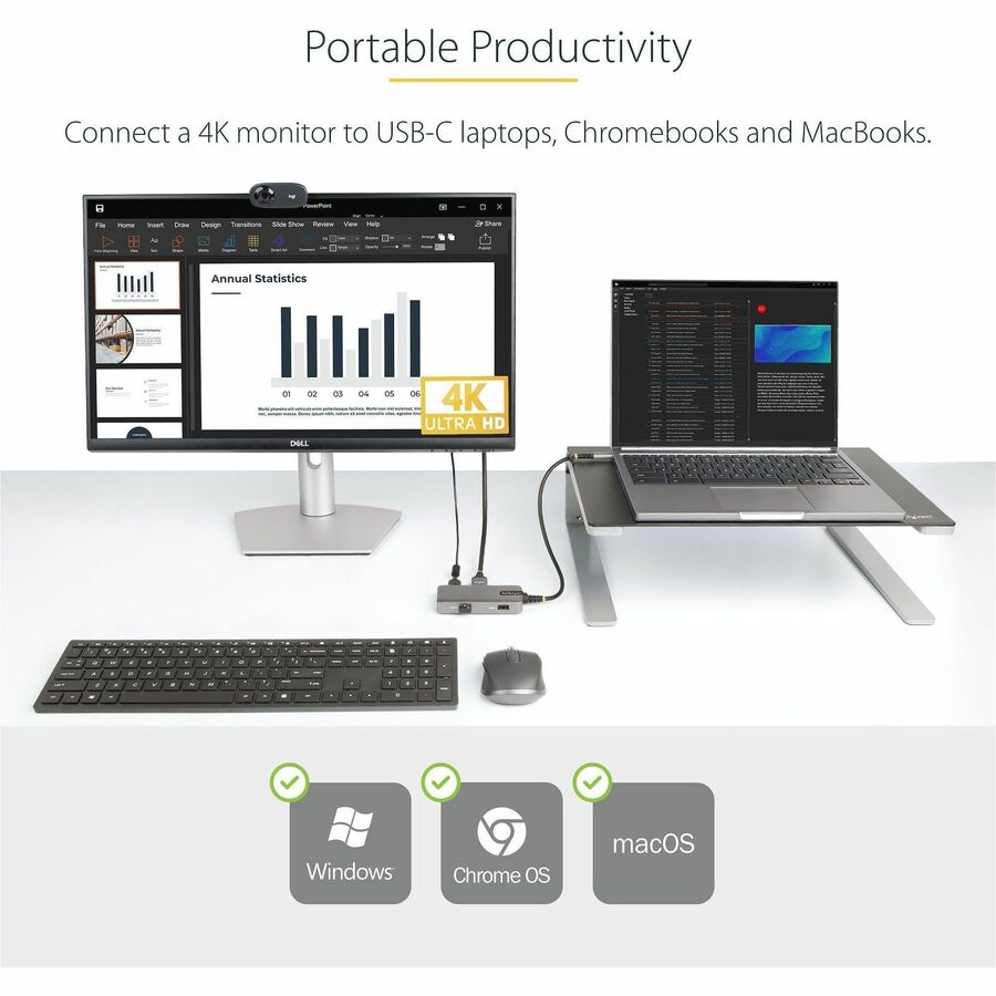 Alternate-Image1 Image for StarTech USB-C Multiport Adapter, 4K 60Hz HDMI, 3-Port USB Hub, 100W Power Delivery Pass-Through, Mini Dock, Windows/macOS/ChromeOS