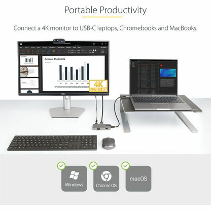 Alternate-Image1 Image for StarTech USB-C Multiport Adapter, 4K 60Hz HDMI, 3-Port USB Hub, 100W Power Delivery Pass-Through, Mini Dock, Windows/macOS/ChromeOS