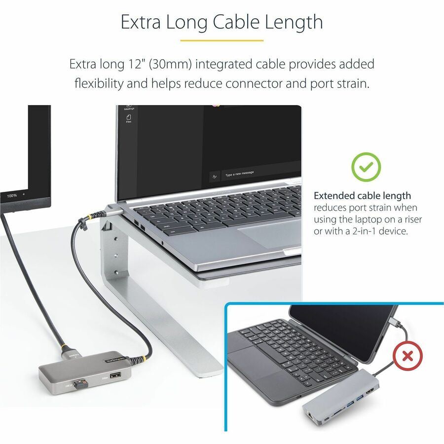 Alternate-Image3 Image for StarTech USB-C Multiport Adapter, 4K 60Hz HDMI, 3-Port USB Hub, 100W Power Delivery Pass-Through, Mini Dock, Windows/macOS/ChromeOS