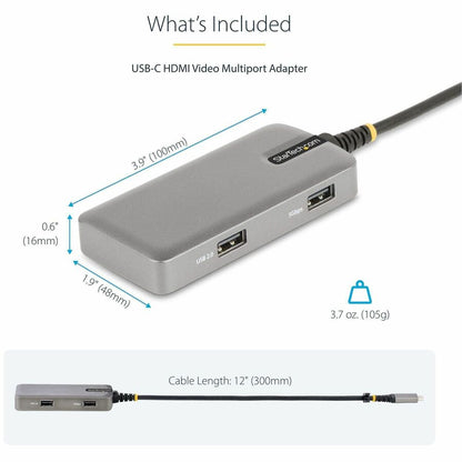 Alternate-Image6 Image for StarTech USB-C Multiport Adapter, 4K 60Hz HDMI, 3-Port USB Hub, 100W Power Delivery Pass-Through, Mini Dock, Windows/macOS/ChromeOS