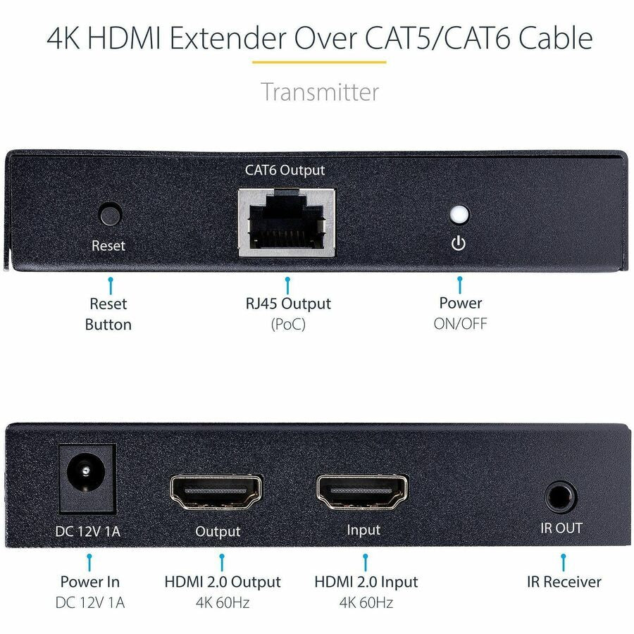 Alternate-Image1 Image for StarTech.com 4K HDMI Extender Over CAT5/CAT6 Cable, 4K 60Hz Video Extender Up to 230ft (70m), HDMI Over Ethernet Cabling, S/PDIF Audio Out
