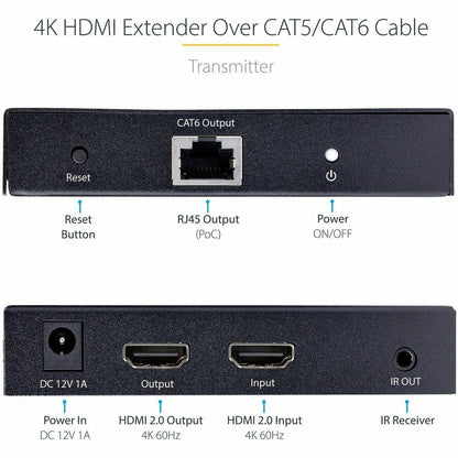 Alternate-Image1 Image for StarTech.com 4K HDMI Extender Over CAT5/CAT6 Cable, 4K 60Hz Video Extender Up to 230ft (70m), HDMI Over Ethernet Cabling, S/PDIF Audio Out