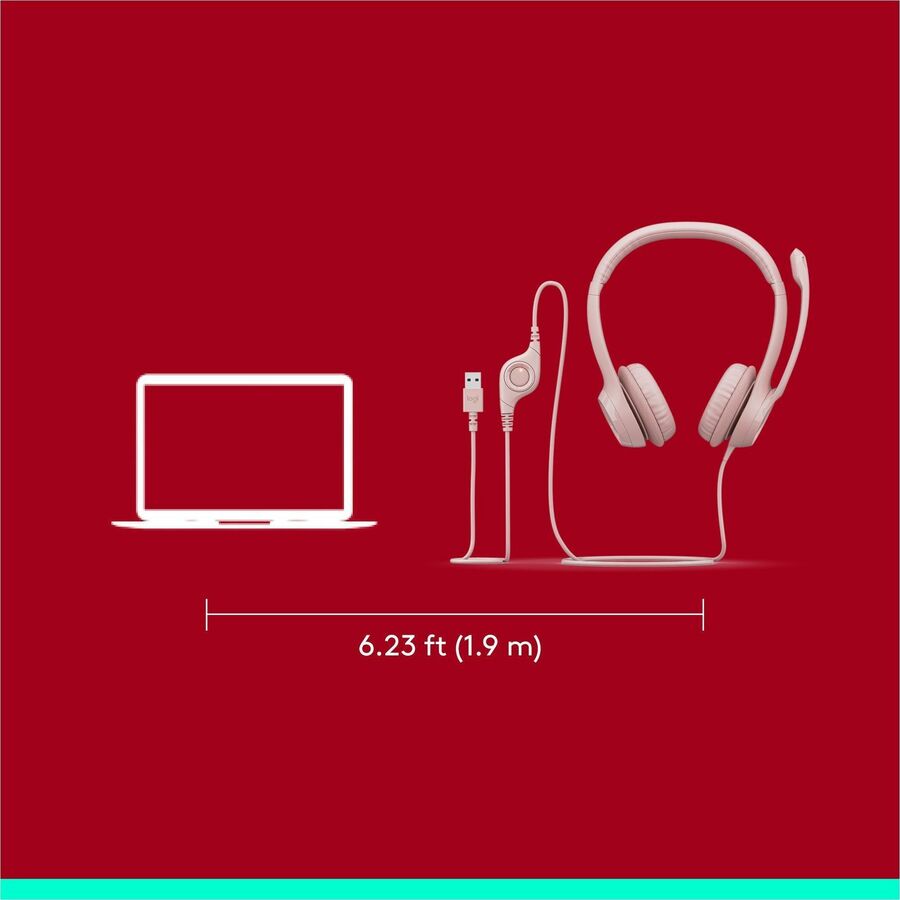 Alternate-Image7 Image for Logitech H390 USB-A Computer Headset, Rose