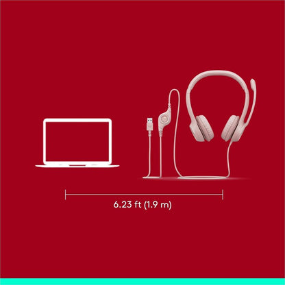 Alternate-Image7 Image for Logitech H390 USB-A Computer Headset, Rose