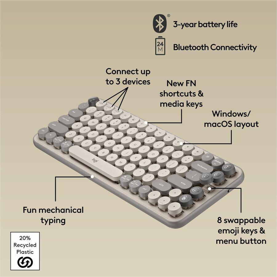 Alternate-Image5 Image for Logitech POP Keys Mechanical Wireless Keyboard with Customizable Emoji Keys, Compact Design, Bluetooth, Mist