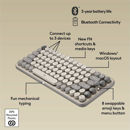 Alternate-Image5 Image for Logitech POP Keys Mechanical Wireless Keyboard with Customizable Emoji Keys, Compact Design, Bluetooth, Mist