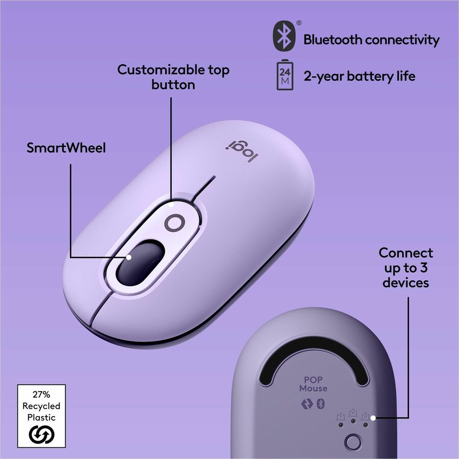 Alternate-Image5 Image for Logitech POP Mouse, Wireless Mouse with Customizable Emojis, SilentTouch Technology, Precision/Speed Scroll, Cosmos