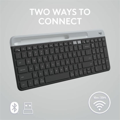 Alternate-Image4 Image for Logitech K585 Multi-Device Slim Wireless Keyboard, Built-in Cradle for device, Bluetooth/Receiver, Easy Switch, Graphite