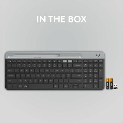 Alternate-Image8 Image for Logitech K585 Multi-Device Slim Wireless Keyboard, Built-in Cradle for device, Bluetooth/Receiver, Easy Switch, Graphite