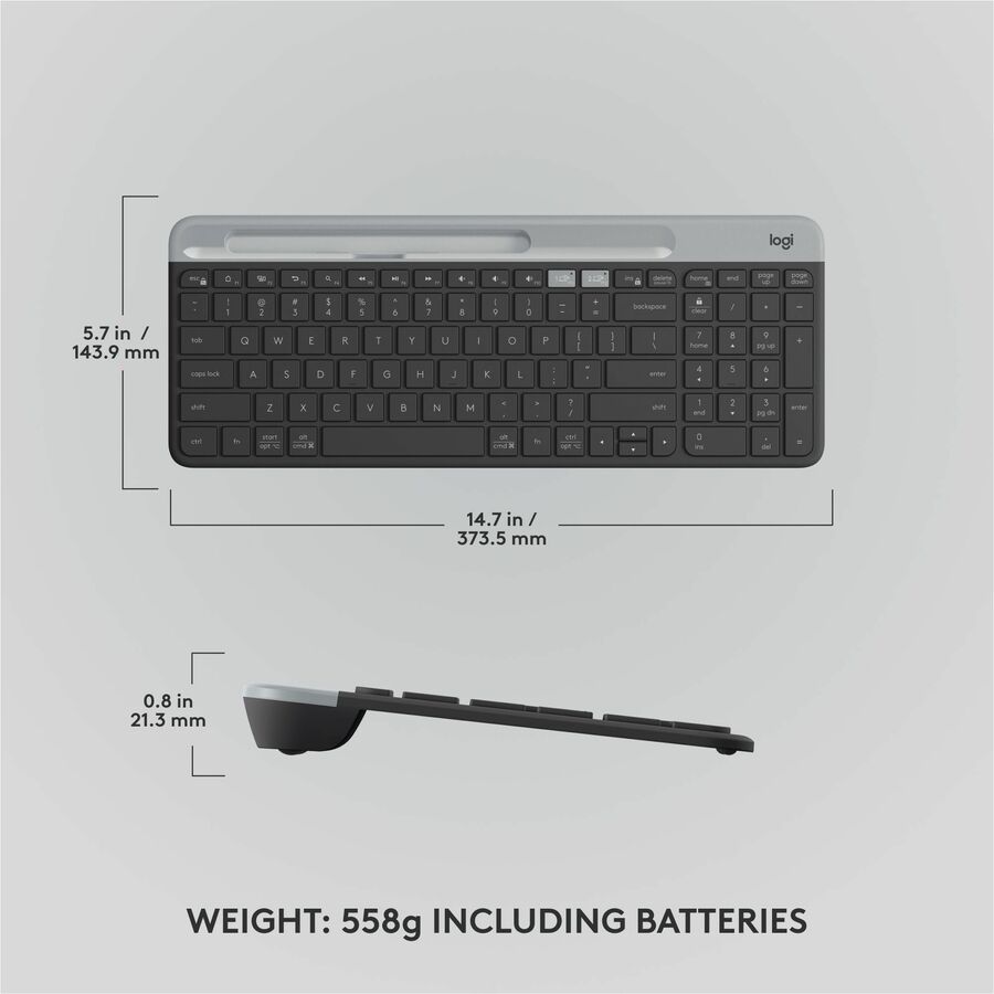 Alternate-Image7 Image for Logitech K585 Multi-Device Slim Wireless Keyboard, Built-in Cradle for device, Bluetooth/Receiver, Easy Switch, Graphite