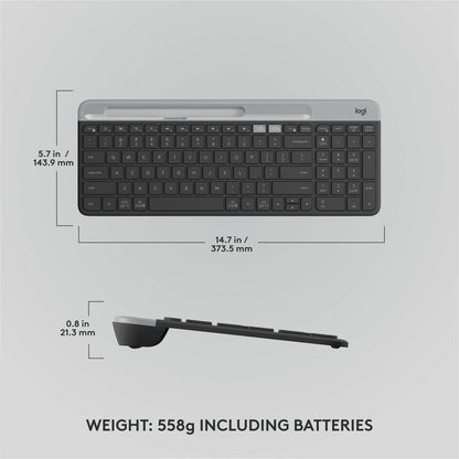 Alternate-Image7 Image for Logitech K585 Multi-Device Slim Wireless Keyboard, Built-in Cradle for device, Bluetooth/Receiver, Easy Switch, Graphite