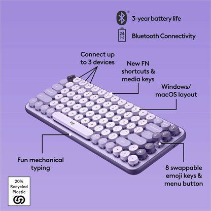 Alternate-Image5 Image for Logitech POP Keys Mechanical Wireless Keyboard with Customizable Emoji Keys, Compact Design, Bluetooth, Cosmos
