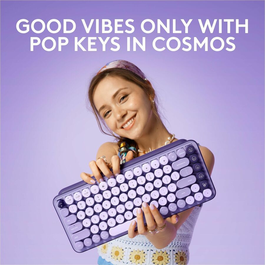 Alternate-Image1 Image for Logitech POP Keys Mechanical Wireless Keyboard with Customizable Emoji Keys, Compact Design, Bluetooth, Cosmos