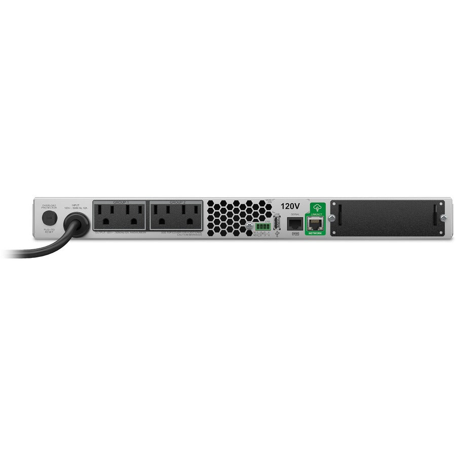 Rear Image for APC Smart-UPS, Line Interactive, 1500VA, Rackmount 1U, 120V, 4x NEMA 5-15R outlets, SmartConnect Port+SmartSlot, AVR, LCD